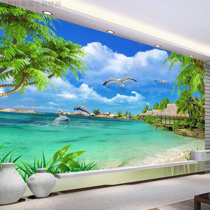 3d立体海景墙布电视背景墙壁纸客厅沙发定制壁画现代简约影视墙纸