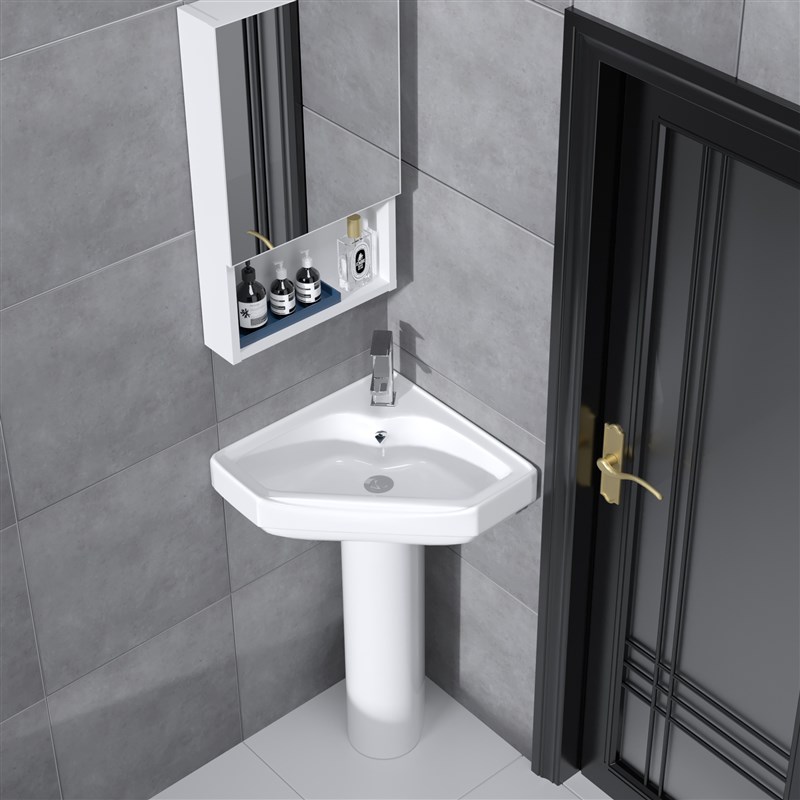 三角盆洗手盆小户型卫生间转角立柱盆迷你墙角立柱式洗脸盆池家用