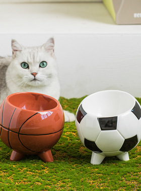 猫碗陶瓷高脚斜口碗高颜值狗碗保护颈椎大容量防打翻法斗小型犬