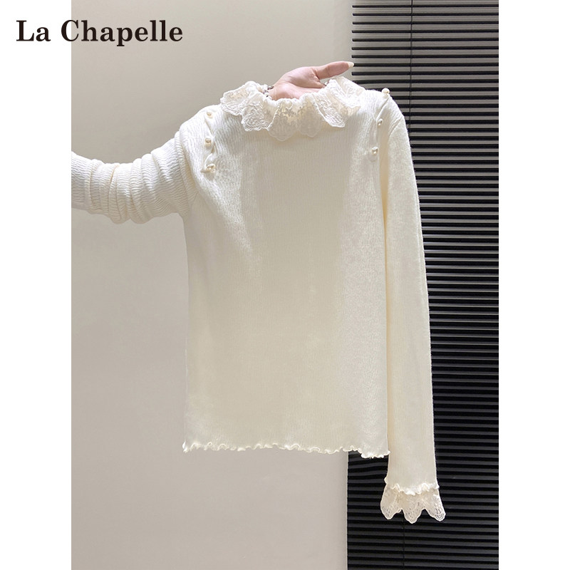 拉夏贝尔法式半高领钉珠针织衫女秋冬季新款蕾丝拼接内搭毛衣上衣,女装/女士精品,毛针织衫,淘宝优惠券,粉丝福利购,淘宝优惠卷