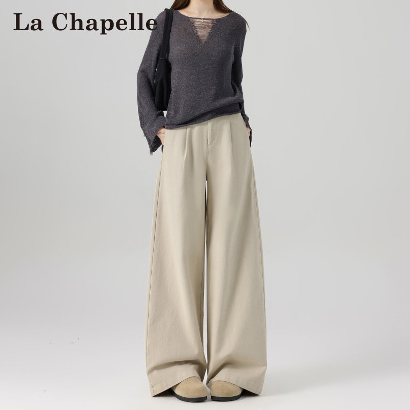 拉夏贝尔浅卡色西装阔腿裤女春秋2026新款高腰宽松垂感显瘦直筒裤,女装/女士精品,休闲裤,淘宝优惠券,粉丝福利购,淘宝优惠卷
