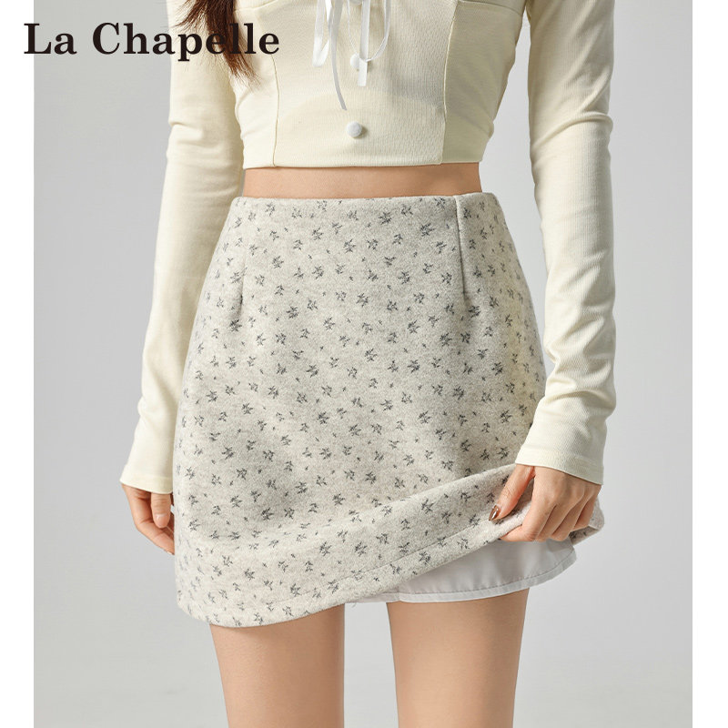 拉夏贝尔韩版碎花毛呢半身裙女春秋冬新款高腰a字防走光包臀短裙,女装/女士精品,半身裙,淘宝优惠券,粉丝福利购,淘宝优惠卷
