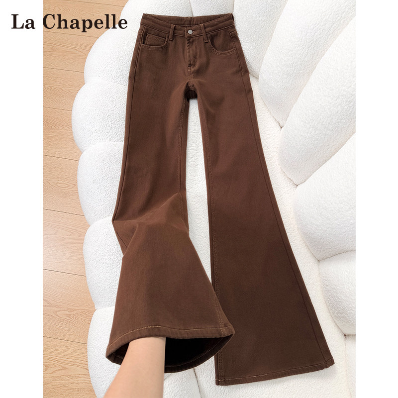 拉夏贝尔复古加绒微喇牛仔裤女秋冬新款高腰显瘦不贴腿马蹄喇叭裤,女装/女士精品,牛仔裤,淘宝优惠券,粉丝福利购,淘宝优惠卷