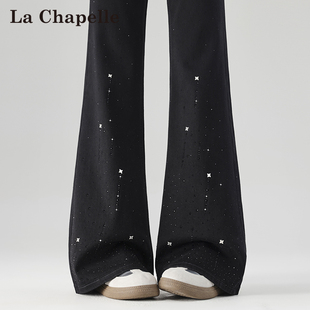 拉夏贝尔满天星烫钻微喇牛仔裤女春秋2026年新款高腰不贴腿喇叭裤