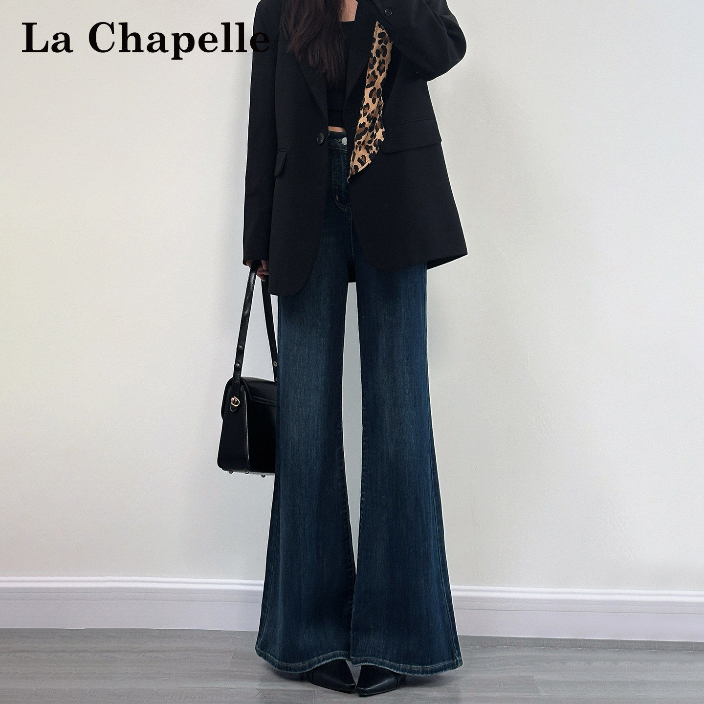 拉夏贝尔深蓝色微喇牛仔裤女春秋冬2026新款高腰显瘦不贴腿喇叭裤,女装/女士精品,牛仔裤,淘宝优惠券,粉丝福利购,淘宝优惠卷