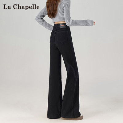 拉夏贝尔黑色加绒微喇牛仔裤女秋