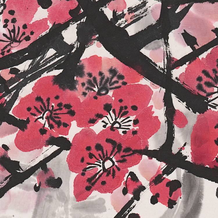 厂家直供艺术微喷家居客厅书房装饰画红梅横幅花鸟字画 画芯图片