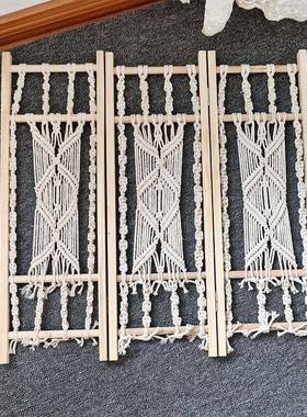 波西米亚编手工编织木小屏风拍照装日饰屏风韩摆件藤DMK绳编实装