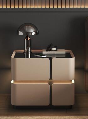 实木床头现代应约奶油风家用柜卧室储物悬浮感xy02153灯智能床简