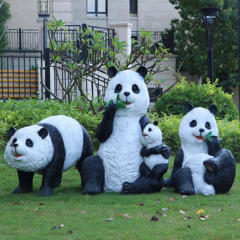 户外仿真大熊猫雕饰塑玻璃别164墅造景园装园林景观钢公草坪动物