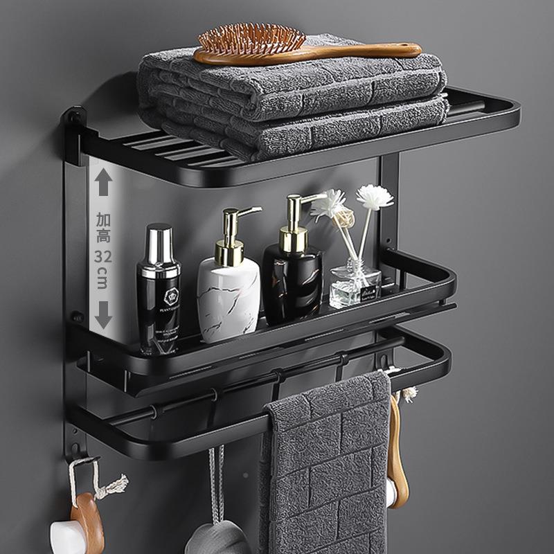 04不钢锈浴室置物免打孔卫生间壁挂双架层折叠淋浴房毛巾COL架新
