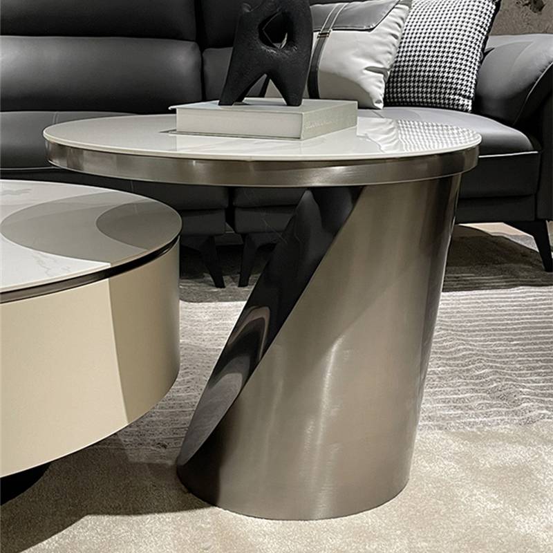 my意式轻奢岩板茶几圆形小户型创意个性设计师客厅家用现代简约茶