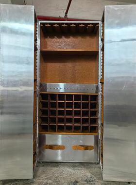 铝皮家老用铆钉金属酒柜设性计师可移滑轮个板73507酒柜工业风红