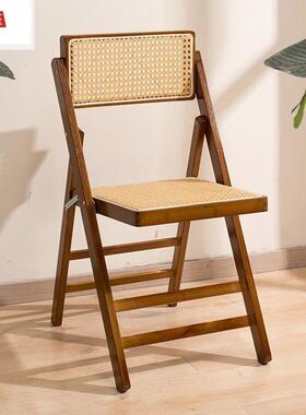 蓬藤编叠椅休闲带靠背椅凳家用吃饭椅子办公简麦约折叠GXO椅椅折