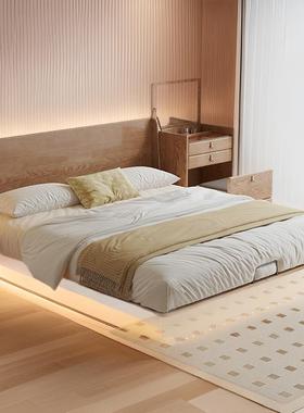 实木人悬浮床小户型床头包床主榻卧双人榻米白软YKX-9023蜡木实木