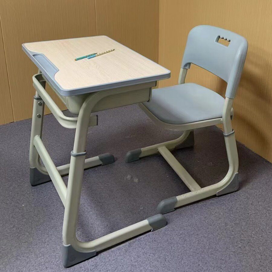单人学生课桌椅培训辅导补习班中小学校课桌椅可升降书桌厂家