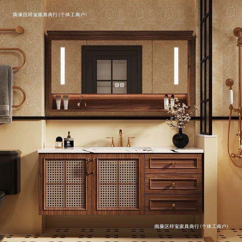 复1一古古编藤陶瓷体盆中风浴柜实木烤漆洗手台室卫生间洗漱台组