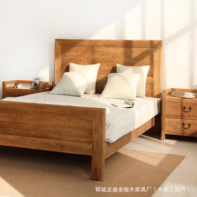 实木床老卧榆木简约家用RAE双人床1.5床床.8主儿童床小户型实木1