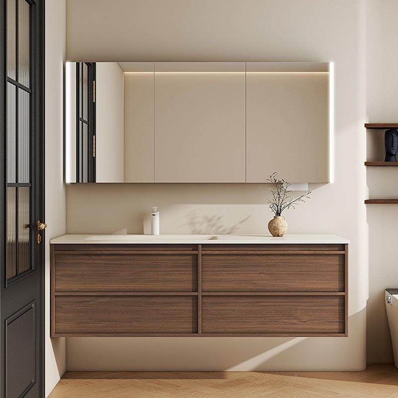 古风脸岩板热480弯一体盆色胡桃中木浴室柜组合卫生间洗漱台洗手