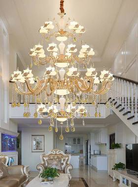 复6521式楼大吊灯别墅客厅三梯层长水晶灯欧式楼中大厅楼间楼吊灯