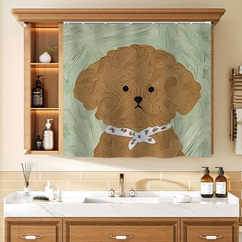 梳妆台镜a子遮挡帘免打孔遮镜子神器卫生间厕所化妆镜遮丑防尘布