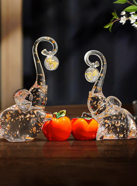 水晶大象摆件新中式客厅电视C柜办公室招财装饰轻奢工艺品