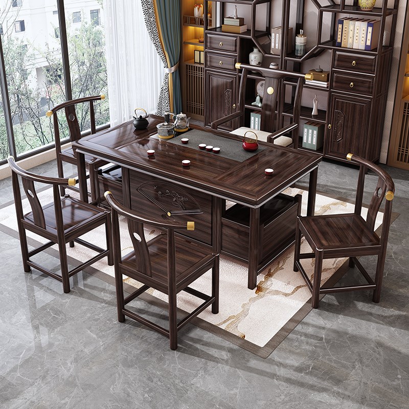 紫金檀木新中式阳台茶桌家用小户型客厅I办公泡茶台实木茶桌椅组