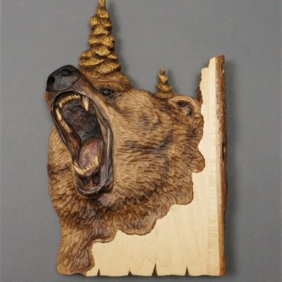 Animal Carving Handcraft独立站狼头木制平面动物雕刻艺术品