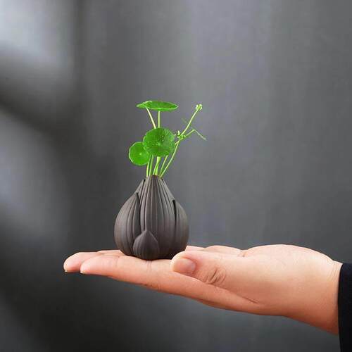指尖小茶宠紫砂紫创意泥花瓶迷你禅意小号荷花外形花器水培摆件