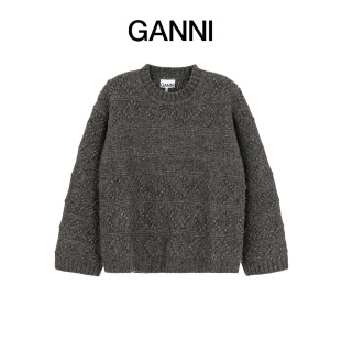 GANNI女装 线衣 春秋深灰气泡套头毛衣女圆领针织衫