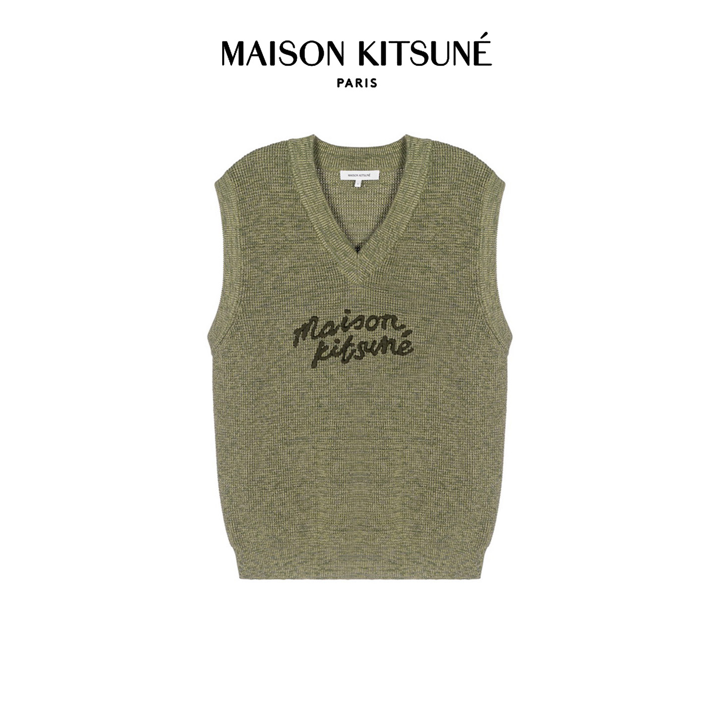 Maison Kitsune小狐狸秋冬经典V领毛衣坎肩毛背心男式针织马