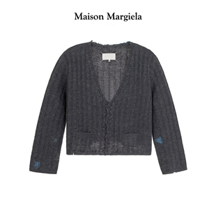 Maison Margiela马吉拉春秋灰色V领开衫男舒适长袖针织衫毛衣