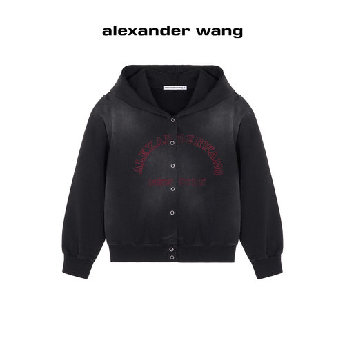 Alexander Wang亚历山大王春秋复古做旧开衫卫衣女美式休闲外套