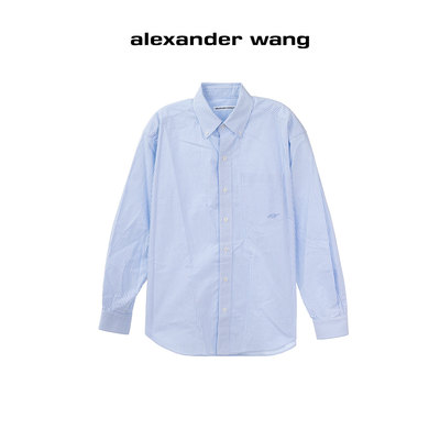 Alexander Wang亚历山大王 蓝白条纹长袖衬衫女士宽松衫衣