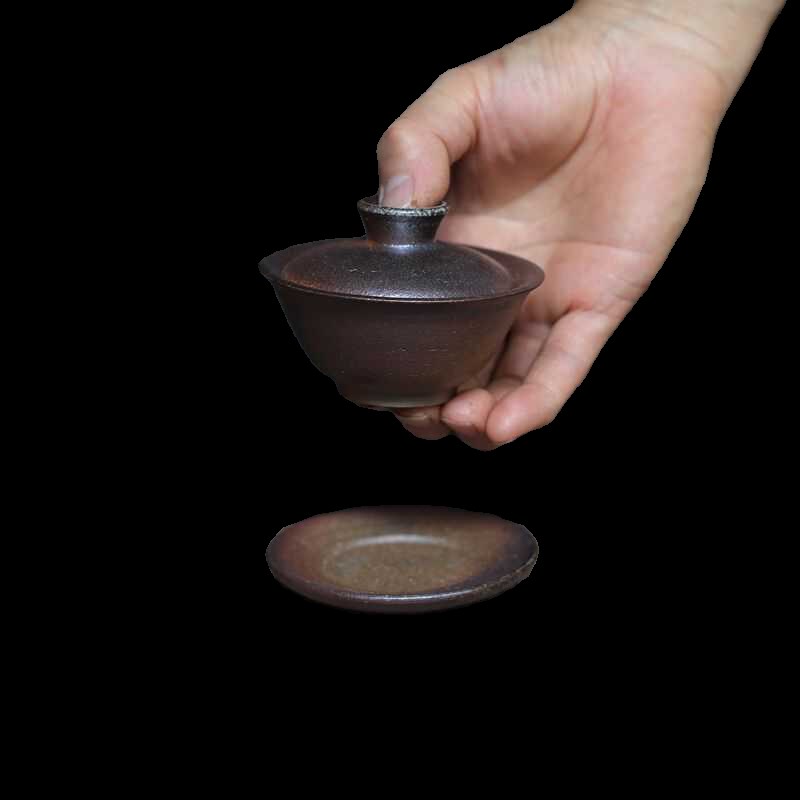 小容量龙窑柴烧盖碗 云南t手工土陶100毫升以下 泡功夫茶岩茶神器