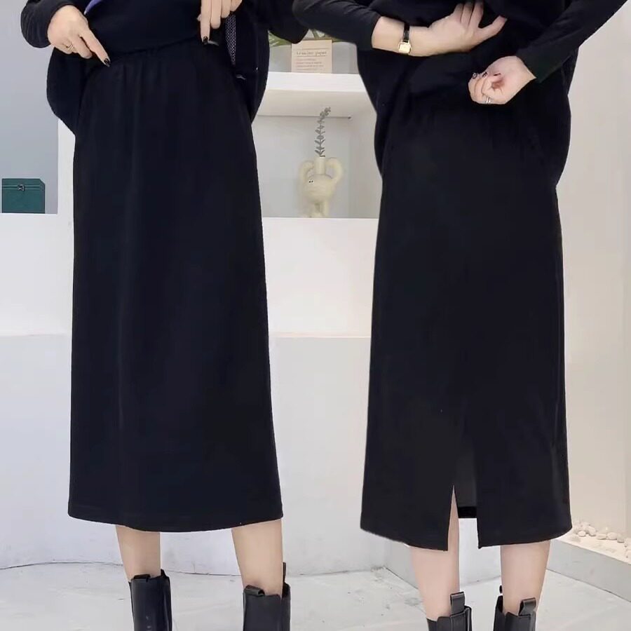 休闲后开叉半身裙女秋季2024新款中长款高腰垂感直筒裙a字一步裙