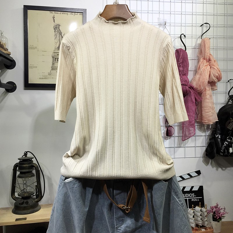 薄款2023春秋中袖针织衫女内搭韩版显瘦洋气五分袖半高领打底毛衣