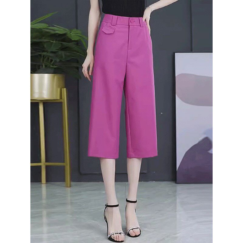 七分西装阔腿裤女士2025夏季新款高腰宽松薄款冰丝休闲直筒中裤子