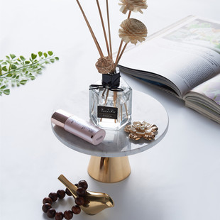 欧式天然大理石圆形金属托盘蛋y糕甜品展示台茶几摆件收纳盘样板