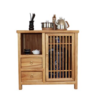 新中式茶水柜简约客厅实木餐边柜榆木G移动小茶台多功能置物架矮