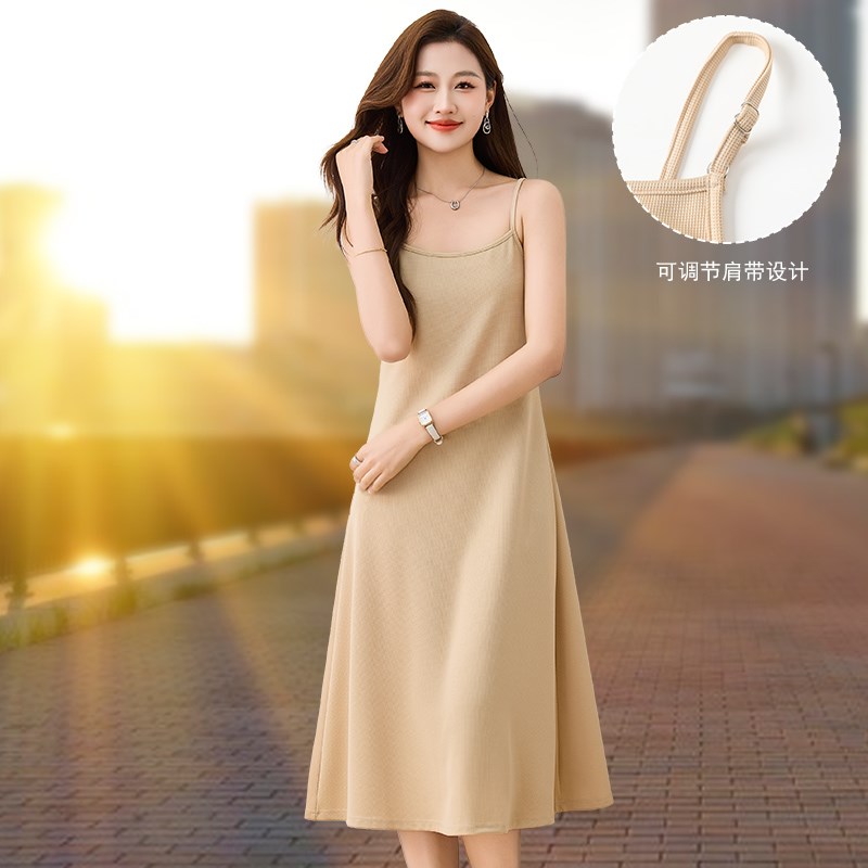 吊带连衣裙女中长款夏季新款宽松显瘦气质百搭雪纺打底裙内搭裙子