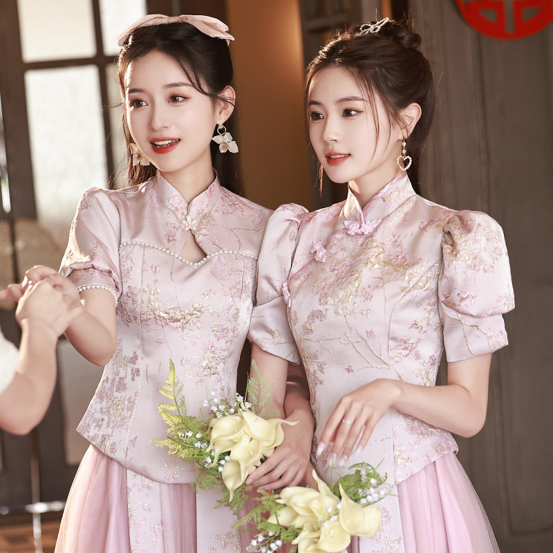 伴娘服中式姐妹团礼服女2023新款夏季高级感小个子显瘦旗袍伴娘裙