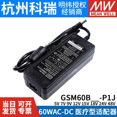 GSM60B明纬P1J医疗B05/B07/B09/B12/B15/B18/B24/B48电源适配器5V