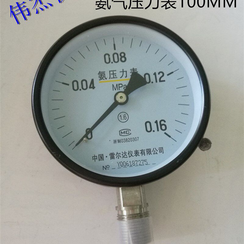 雷尔达氨气压力表YA100-1.6/0.16/0.6/6/1mpa氨用压力表铁壳接头