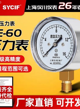 上海仪川仪表膜盒压力表YE60天然气工程微压低压测压表千帕表