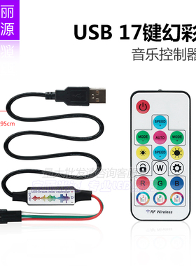 LED幻彩灯带USB声控17键音乐控制器WS2812B幻彩灯条RF射频遥控器