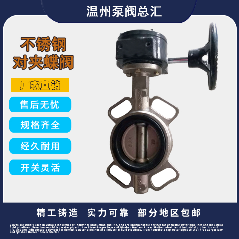 D371X/F-10/16P不锈钢304手动对夹四氟涡轮蝶阀DN50 80 100 150