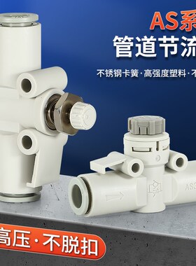 SMC型管道节流阀可调速阀直通气缸控执行器气管接头AS1002/2052FS