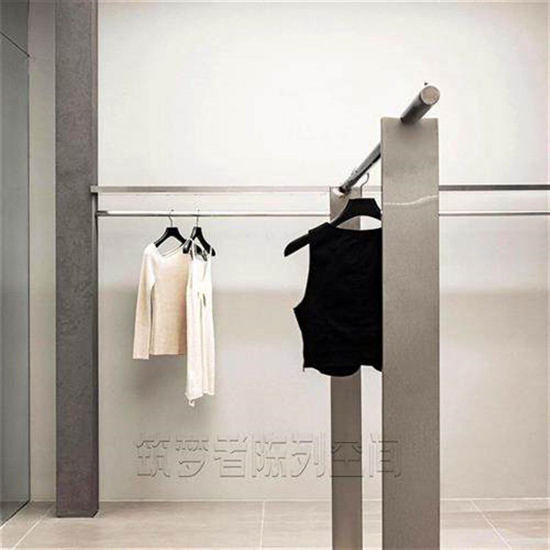 新款极简服装店展示架专用不锈钢货架子婚纱挂衣靠墙女装橱窗厂家