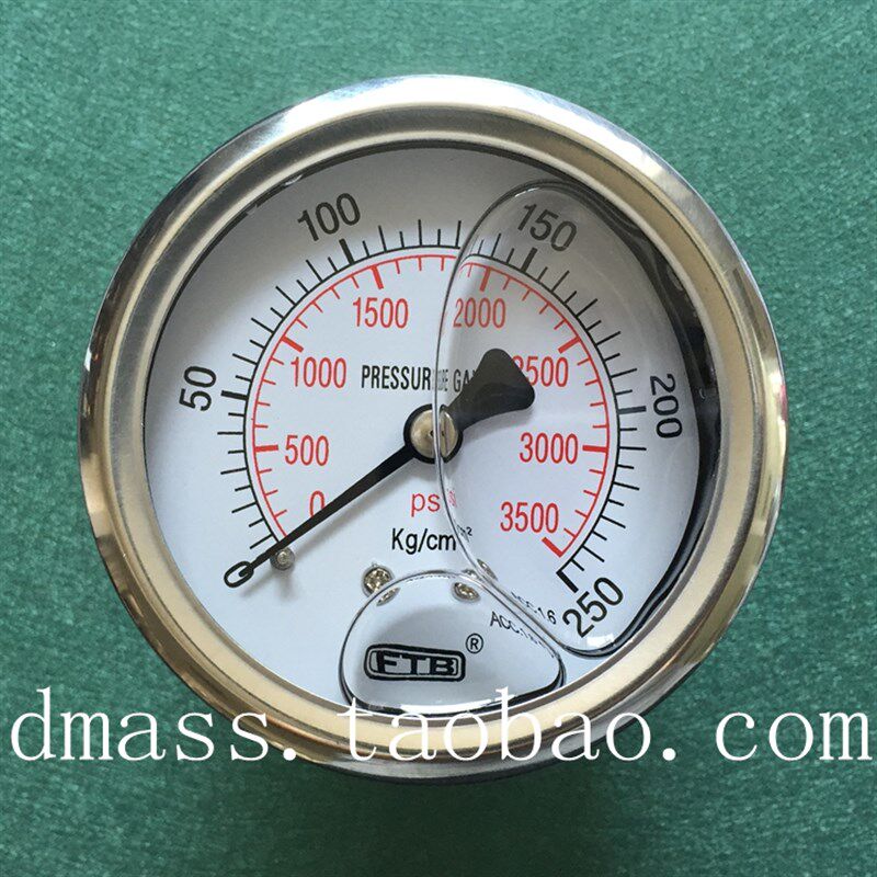 FTB压力针不锈钢外壳60MM埋入无盖外牙PT1/4压力表250KG3500PSI